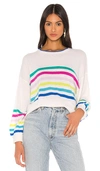 AUTUMN CASHMERE RAINBOW STRIPED BALLOON SLEEVE SWEATER,AUTU-WK777