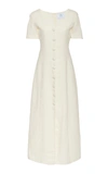 REBECCA DE RAVENEL LOTS OF LOVE BUTTON-FRONT LINEN MIDI DRESS,790649