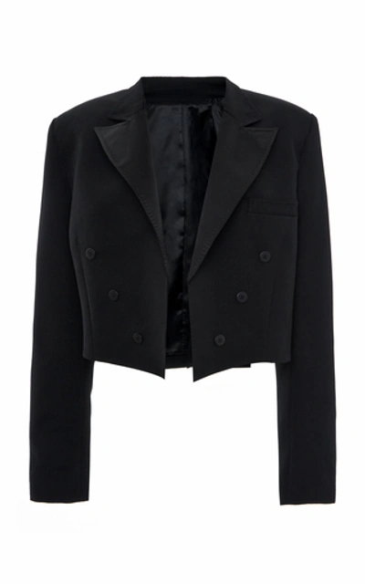 Attico Cropped Wool Gabardine Jacket In Black