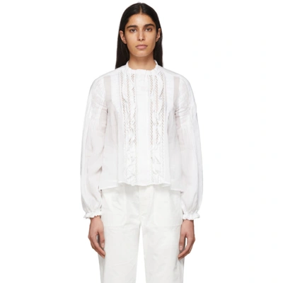 Isabel Marant Samaly Crocheted Lace-trimmed Ruffled Pintucked Ramie Blouse In White