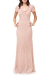 JS COLLECTIONS COWL NECK BEADED MESH GOWN,867170