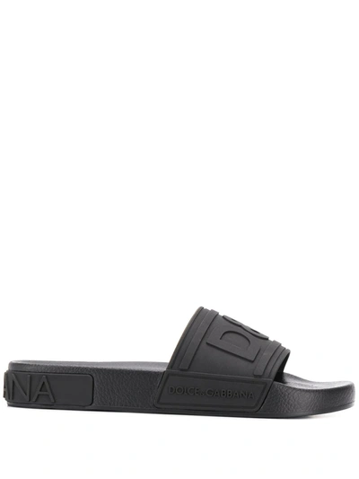 Dolce & Gabbana Interlocking Dg Cutout Pool Slide Sandals In Black