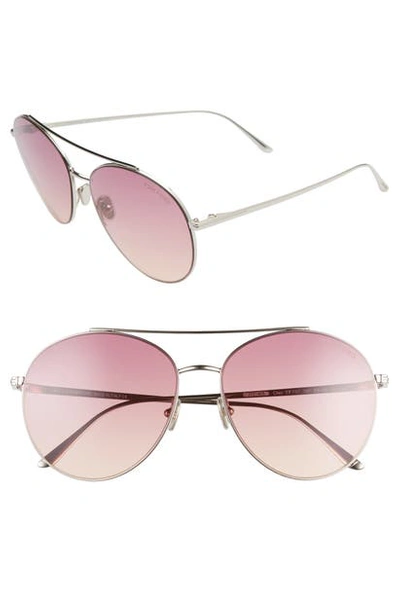 Tom Ford Cleo 59mm Round Aviator Sunglasses In Shiny Palladium/ Gradient