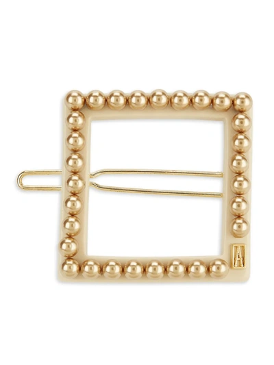 Alexandre De Paris Achromatic Faux Pearl Square Hair Clip In Beige