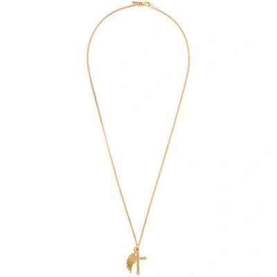 Emanuele Bicocchi Leaf And Cross Sterling-silver Necklace In Gold