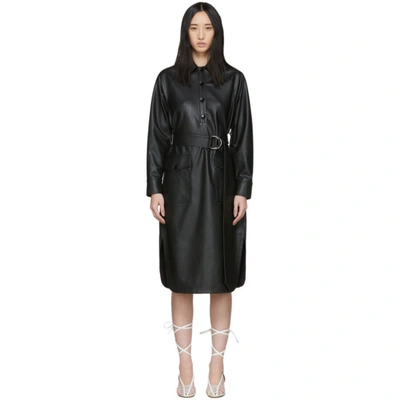 Tibi Belted Faux-leather Shirt Dress In Black