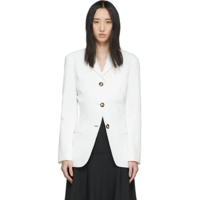 Proenza Schouler Cinched Linen Blend Blazer Jacket In White