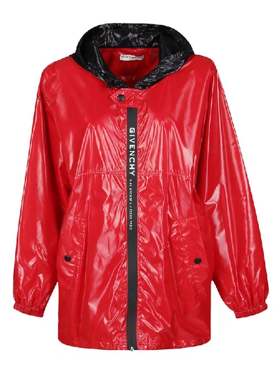 Givenchy Hooded Zipped Rain Jacket In Red