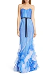 MARCHESA NOTTE STRAPLESS TULLE MERMAID GOWN,N37G1140