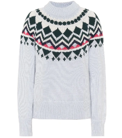 Tory Sport Performance Merino Fair Isle Sweater In Blue Silk Fair Isle