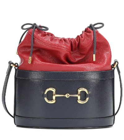 Gucci 1955 Horsebit Drawstring Leather Bucket Bag In Blue