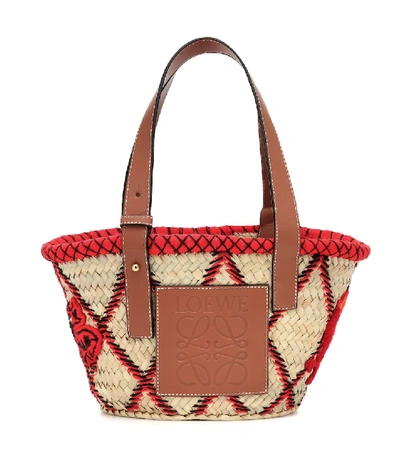 Loewe Bird-embroidered Small Basket Bag In Neutrals