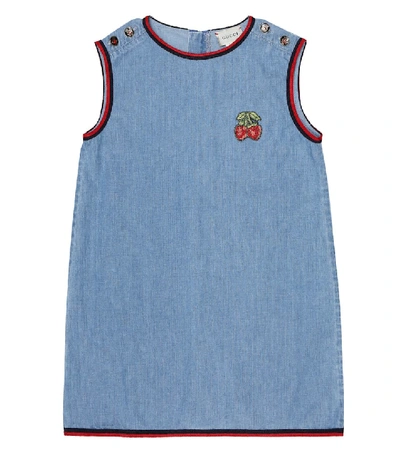 Gucci Children's Denim Dress With Strawberries In Blue