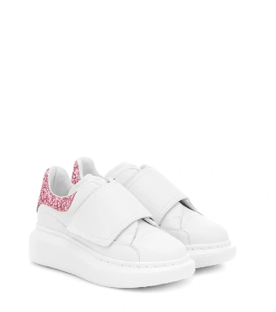 Alexander Mcqueen Kids' Glitter Panel Touch Strap Sneakers In White