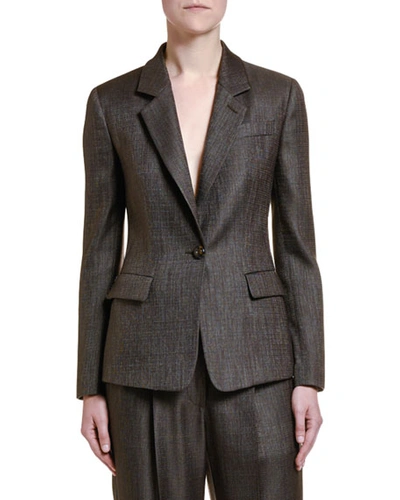 Giorgio Armani Wool-silk One-button Jacket In Brown