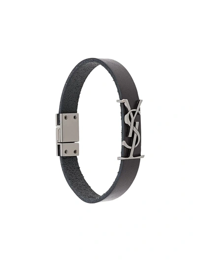 Saint Laurent Logo Plaque Cuff In Nero