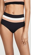L*space Portia Reversible High Waist Stripe Bikini Bottoms In Black/cream/chestnut