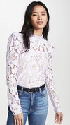 Wayf Erika Puff-sleeve Lace Top In Lavender