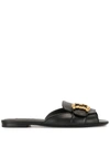 Dolce & Gabbana Bianca Logo-embellished Leather Slides In Black