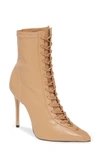 Schutz Tennie Pointed Toe Lace-up Boot In Honey Beige Leather