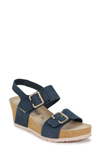 Mephisto Lissandra Platform Wedge Sandal In Blue Leather