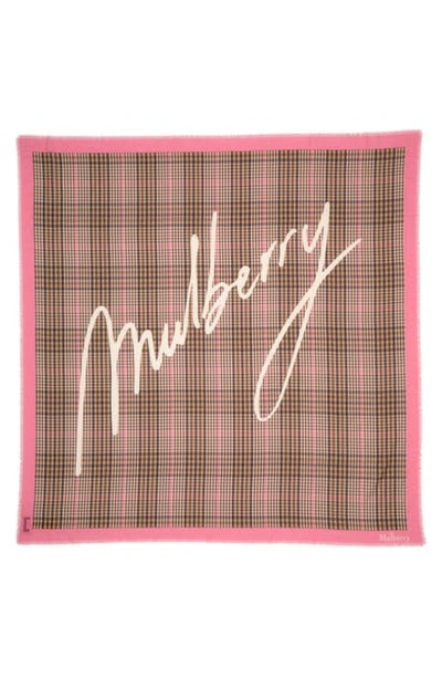 Mulberry Light Check Fringed Silk Scarf In Beige
