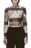 Afrm Zadie Semi Sheer Turtleneck In Black/ White Stripe Tie Dye