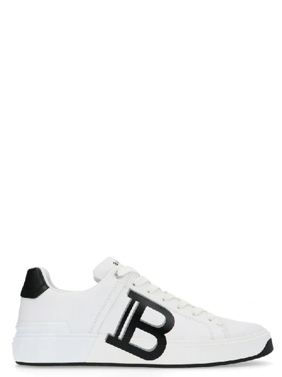 Balmain Printed Leather B-court Lowtop Sneakers In White