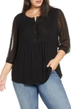 Daniel Rainn Plus Clip Dot Detail Button Front Top In Black