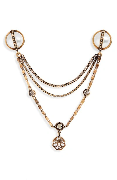 Alexander Mcqueen Signature Charm Chain Brooch In Gold
