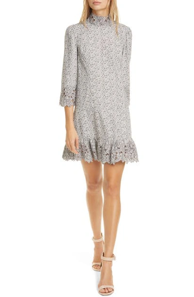 La Vie Rebecca Taylor Marcelle Ruffle Hem Shift Dress In Slate Combo