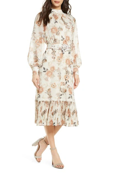 Ever New Floral Pleat Flounce Long Sleeve Dress In Autumn Print