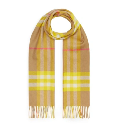 Burberry Yellow Check Print Cashmere Scarf