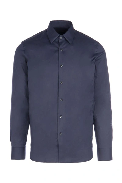 Prada Stretch-cotton Poplin Shirt In Blue