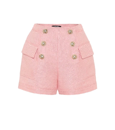 Balmain High Waist Buttoned Mini Shorts In Pink