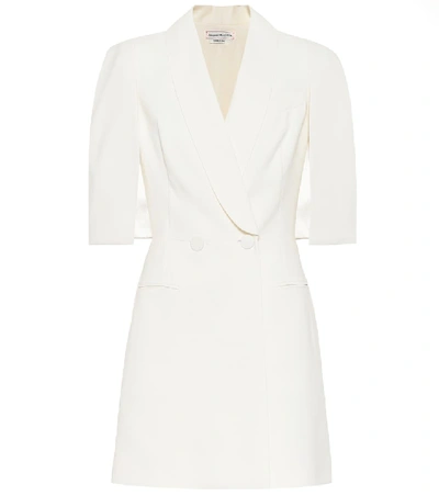 Alexander Mcqueen Cape-sleeve Double-breasted Wool-blend Mini Dress In Light Ivory