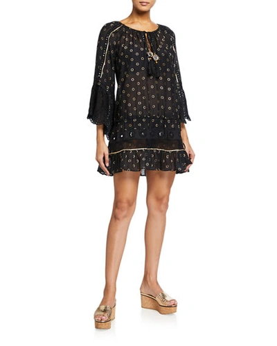 Ramy Brook Nico Embroidered Coverup Tunic Dress In Black