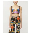 Versace Multicolor Greek Key-print Silk Bralette Top In Rosso+stampa