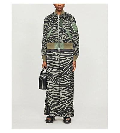 Sacai Zebra-print Crepe Bomber Jacket In Green