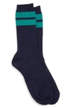 Entireworld Recycled Cotton Blend Varsity Socks In Navy/green