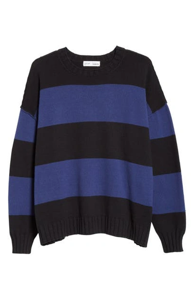 Entireworld Stripe Recycled Cotton Sweater In Kuro / Indigo