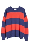 Entireworld Stripe Recycled Cotton Sweater In Indigo / Signal Red