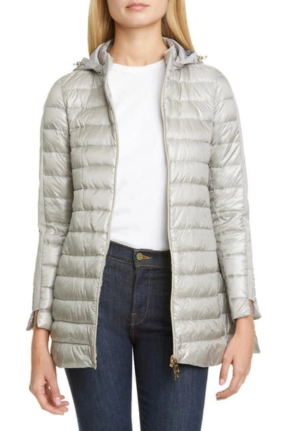 Herno High/low Down Puffer Coat In Silver