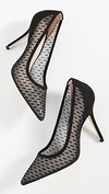 Stuart Weitzman Tasha Suede And Mesh Pointy-toe Pumps In Black