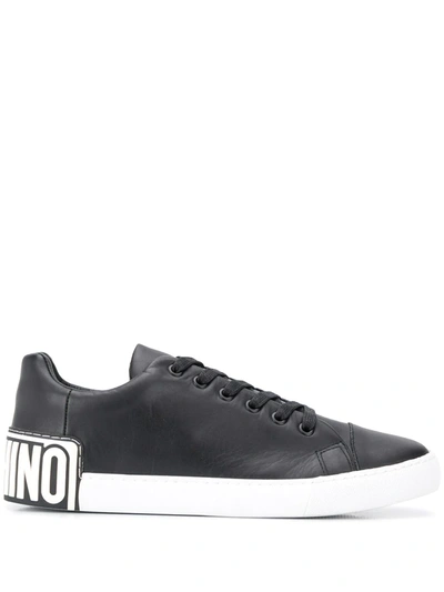 Moschino Logo Patch Leather Trainers In Black