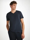 Derek Rose Men's V-neck T-shirt Basel Micro Modal Stretch Navy In Navy
