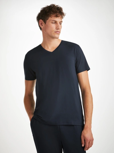 Derek Rose Men's V-neck T-shirt Basel Micro Modal Stretch Navy