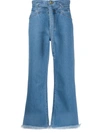 J Brand Sukey Tie Waist Frayed Hem Crop Flare Jeans In Blue