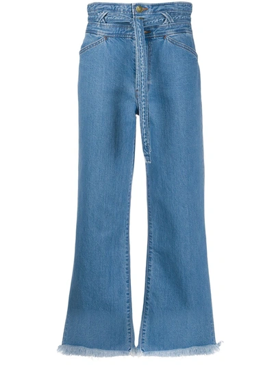 J Brand Sukey Tie Waist Frayed Hem Crop Flare Jeans In Blue
