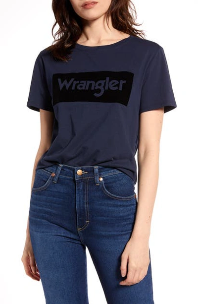 Wrangler Velvet Logo T-shirt In Navy